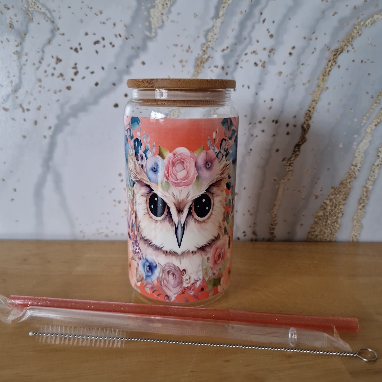 Flower Owl Glass