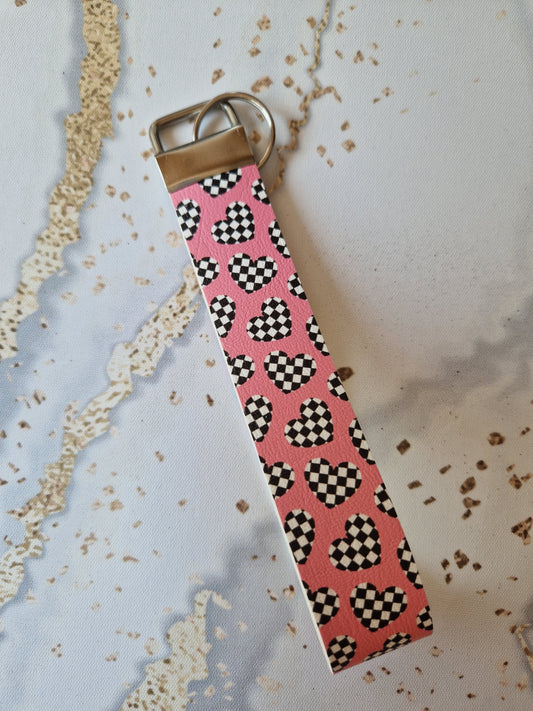 Chequered Heart Wristlet - Keyring