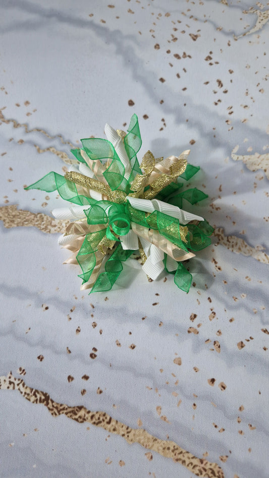 Green, White & Gold Korker Hairbow