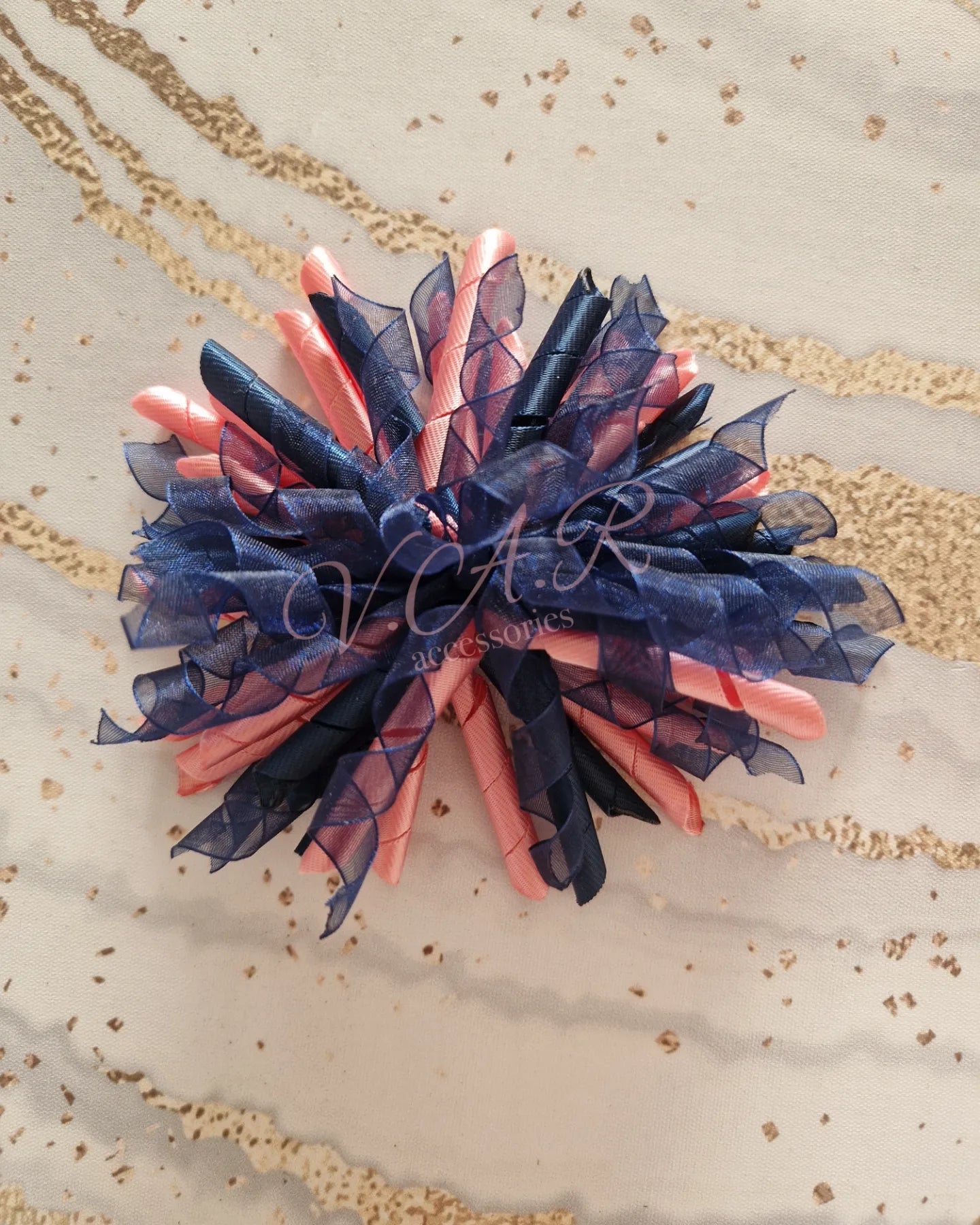 Pale Pink and Navy Korker Bow