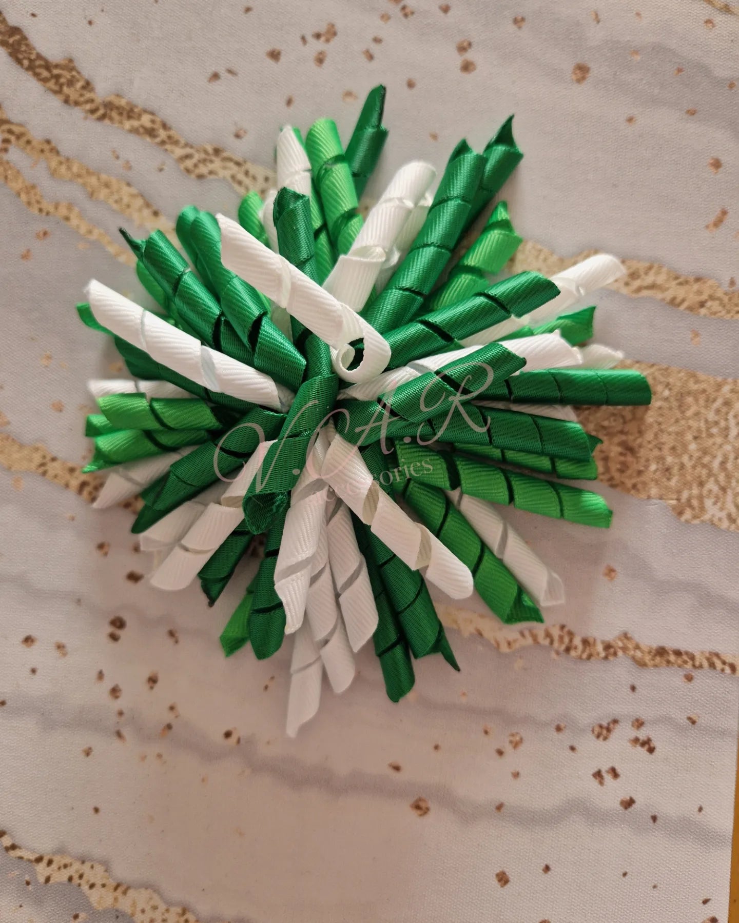White and Green Korker Bow